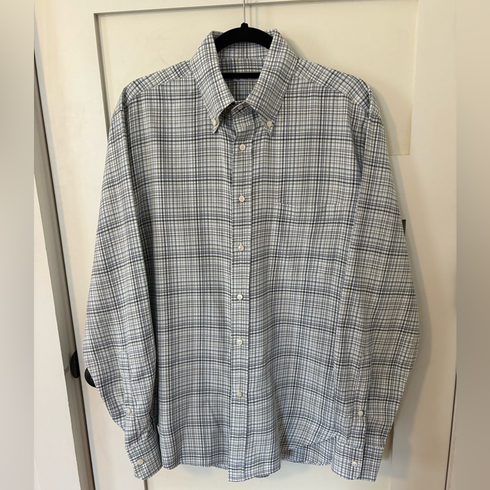 Loro Piana Plaid Cotton Long Sleeve Button Down 16.5/42 Blue Green New